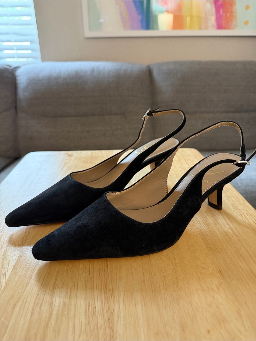 Sam Edelman Black Suede Pointed-Toe Slingback Pumps - Picture 2 of 5